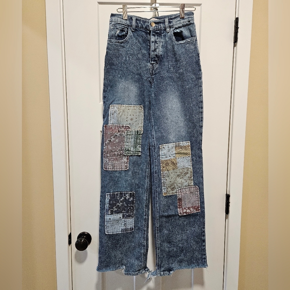 SO Super High Rise Patchwork Dad Jeans Size 3/26Raw Hem Trendy